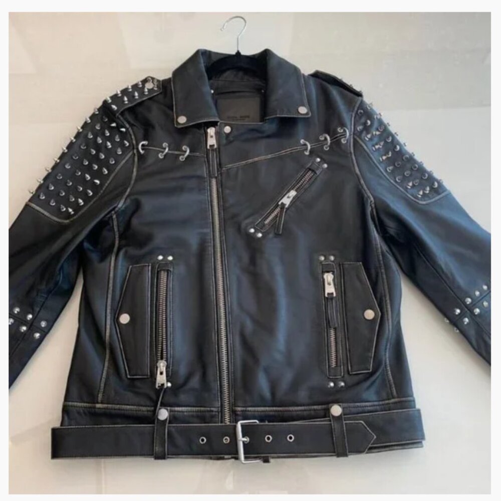 Boda Skins Studded Spike Black Leather Jacket for Miracle Workers TBS - LARGE